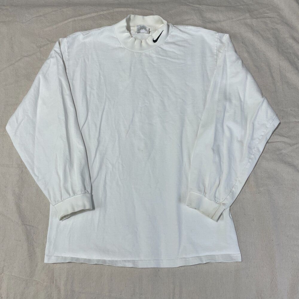 Vintage Nike Mock Neck Shirt Mens Medium M White Tag 90s Swoosh USA Made Drake